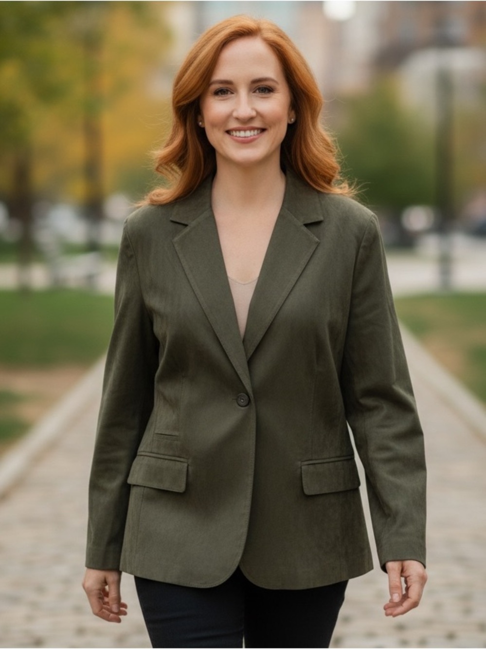Coldwater Creek Olive Brushed Suede Like Blazer Jacket Size 2X